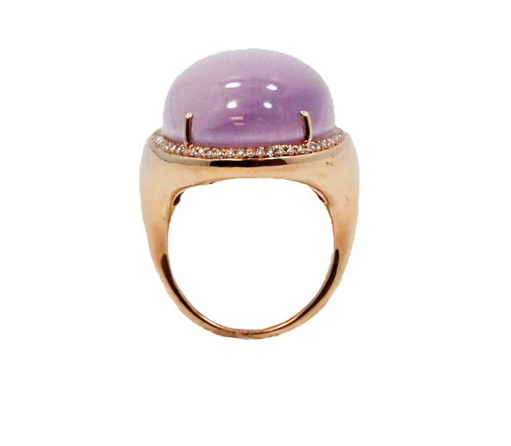 Women's Diamond Oval Amethyst Rose Gold  Ring  For Sale