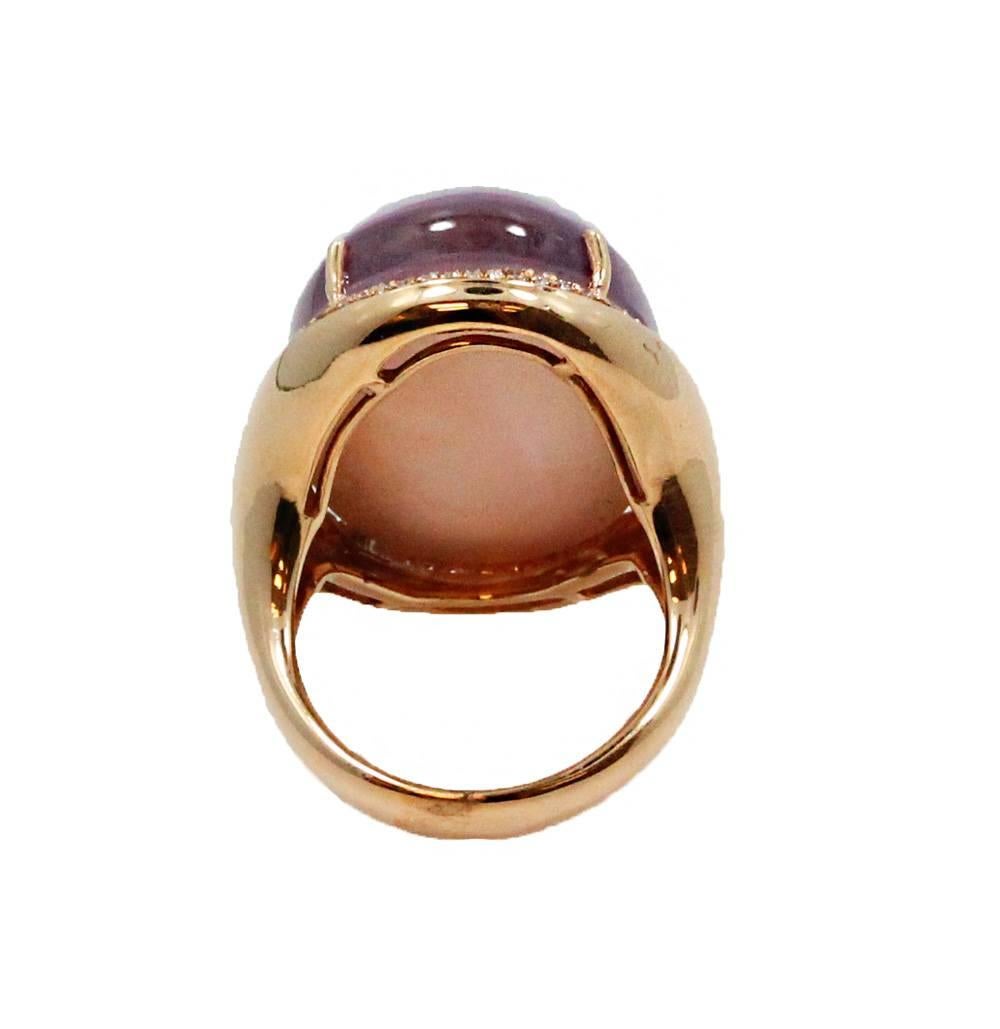 Diamond Oval Amethyst Rose Gold  Ring  For Sale 1