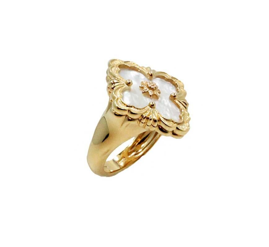 18K Yellow Gold Mother of Pearl Ring Part of The Buccellati Opera Collection. This Ring Is a Size 6.