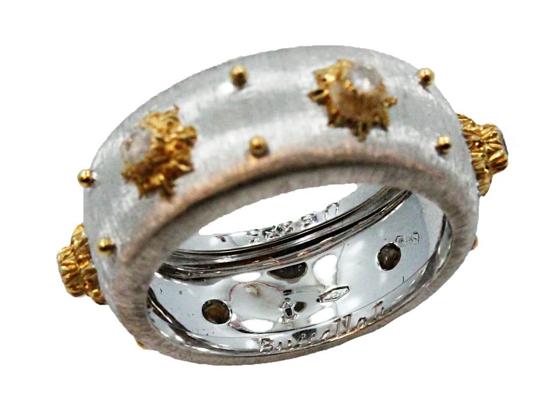 Women's 18K White Gold Buccellati Macri Diamond Band Ring For Sale