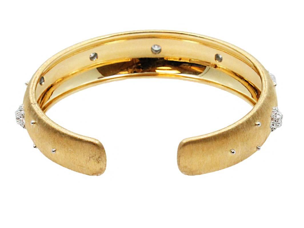 18K White and Yellow Gold Buccellati Macri Cuff Bracelet With Diamonds Weighing .63ctw