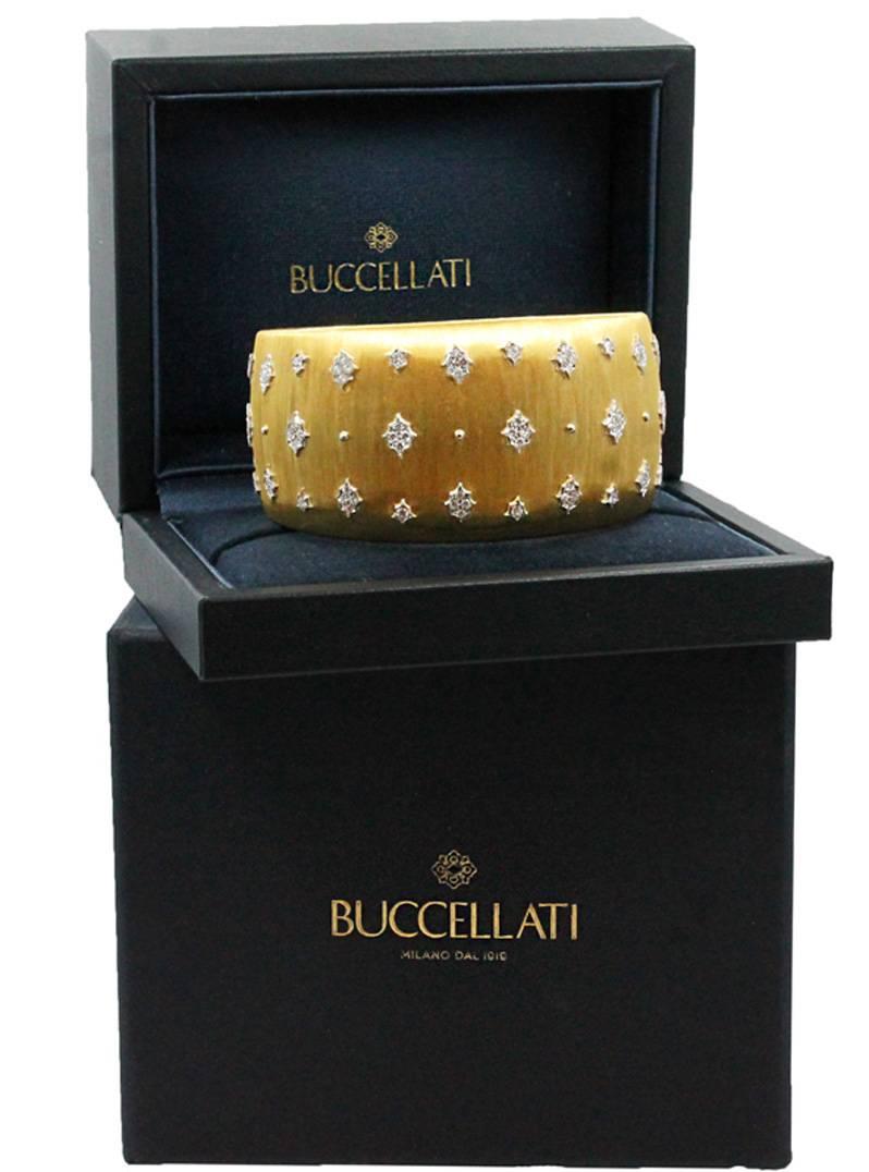 Gold Buccellati Diamond Cuff Bracelet For Sale 1