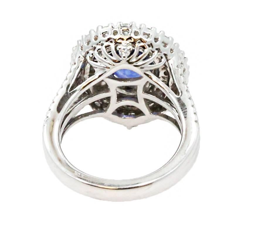 Women's 18 Karat White Gold Sapphire Ring with Diamonds For Sale