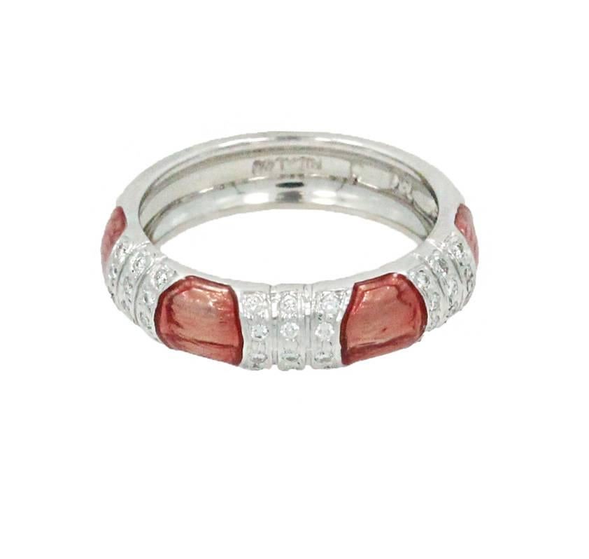 White Gold Estate Hidalgo Ring With Pink Enamel and 36 Diamonds at a Total Carat Weight of .20ct. This Ring is a Size 6.5