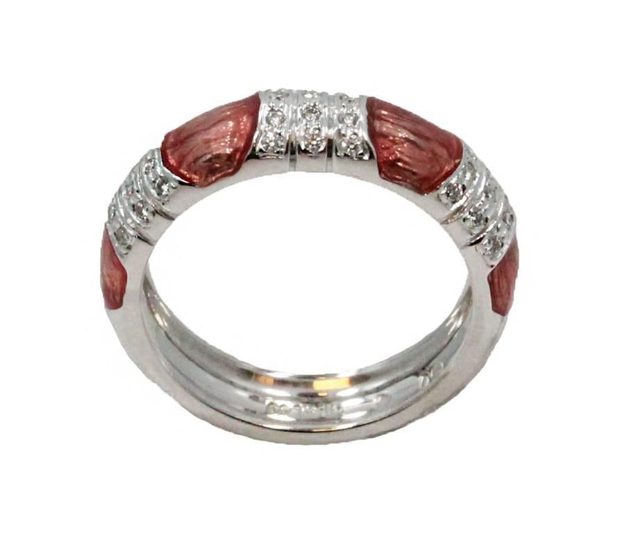 Hidalgo Ring with Pink Enamel and Diamonds In Excellent Condition For Sale In Naples, FL