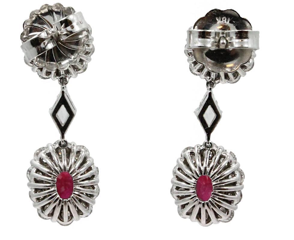 18K White Gold Gregg Ruth Drop Earrings With Two Rubies With A Total Carat Weight of 6.34ct and Diamonds With a Total Carat Weight of 3.17ct