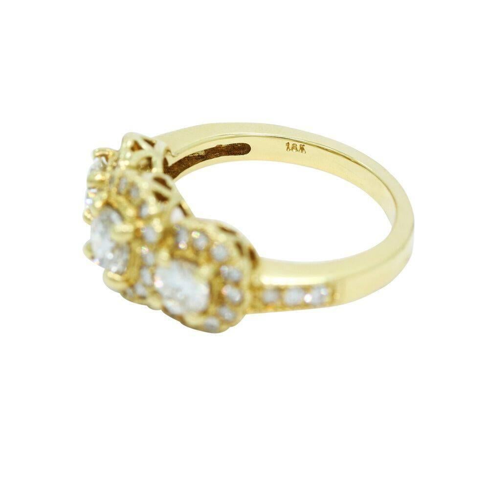 Women's or Men's Three Stone Diamond Yellow Gold Ring  For Sale