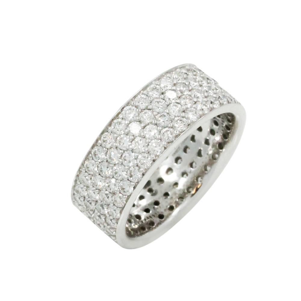 18K White Gold Bez Ambar 4 Row Prong Eternity Band With Diamonds at a Total Carat Weight of 3.15ct. This Eternity Band is a Size 7.