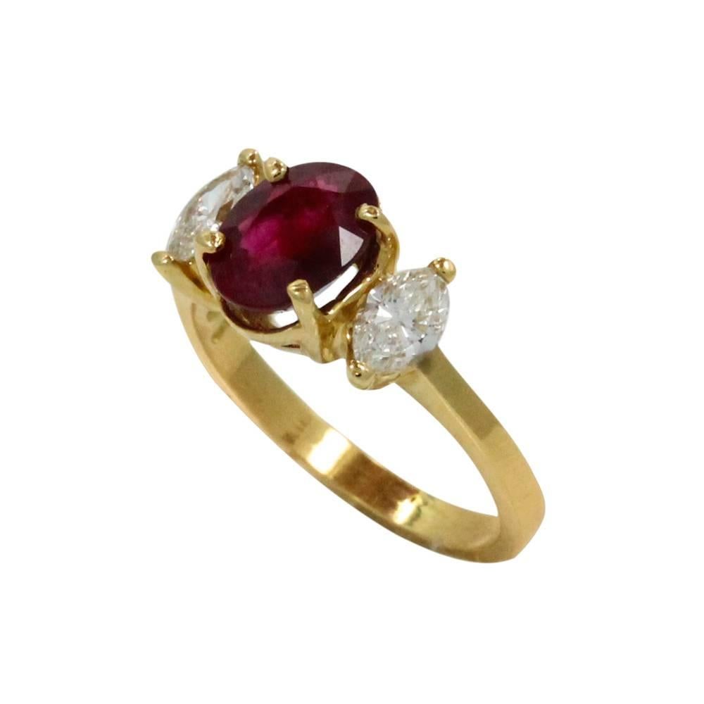 Women's Ruby Diamond Yellow Gold Ring For Sale