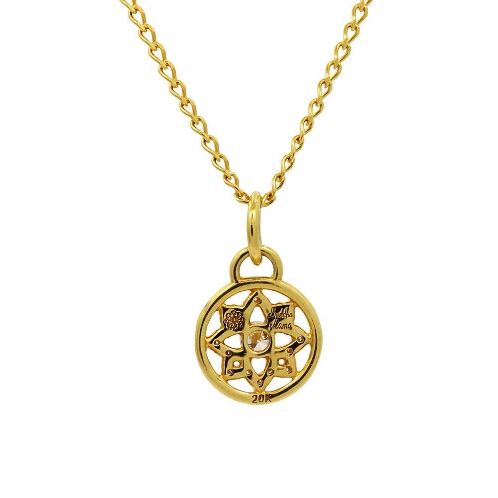 20K Yellow Gold Buddha Mama Wheel Pendent Necklace With Diamonds Weighing A Total Carat Weight Of 0.19ct On A 18" Diamond Cut CUrb 1.3mm Chain.