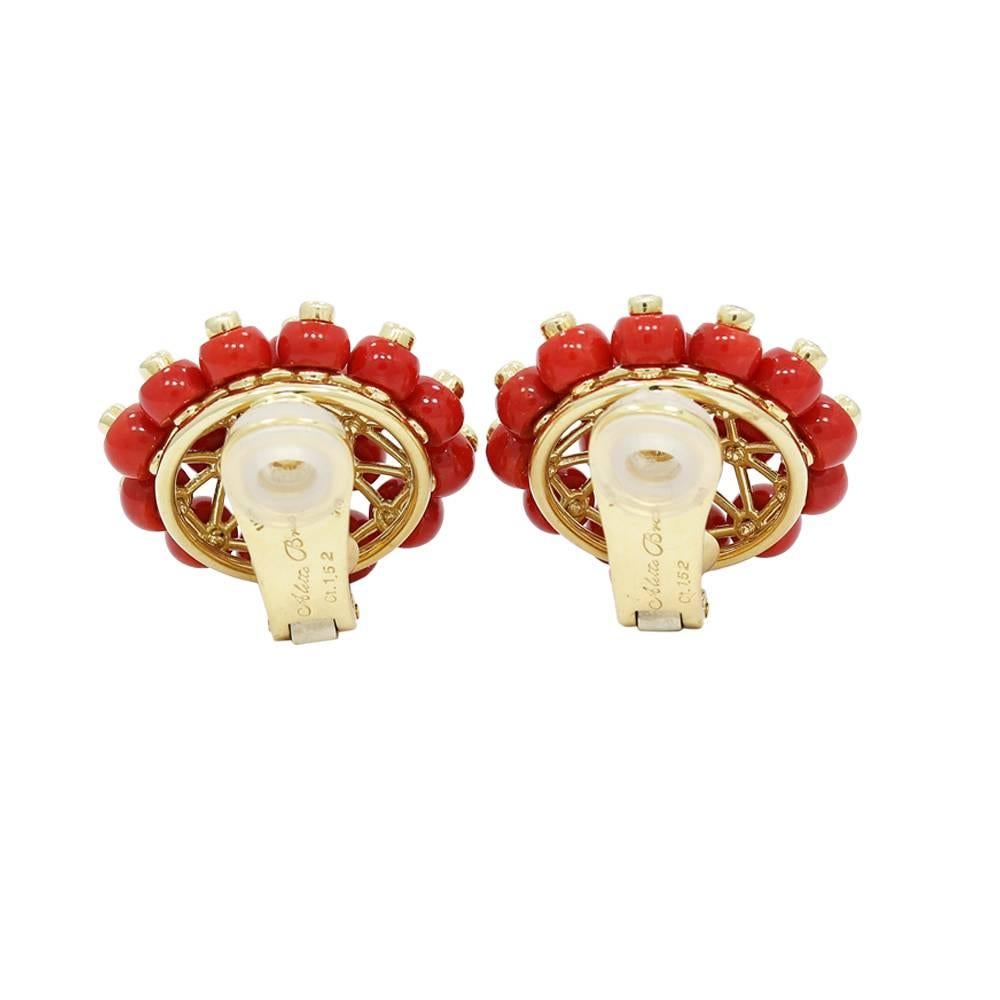 Mediterranean Coral Yellow Gold Earrings  In Excellent Condition For Sale In Naples, FL
