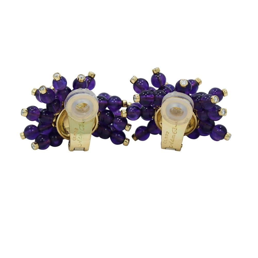 We have these beautiful 18k yellow gold amethyst earrings. Diamonds weigh approximately .92 carats total weight. They measure 1.625" in height with a total weight of 27.2 grams. The earrings are in excellent condition. Please see all pictures