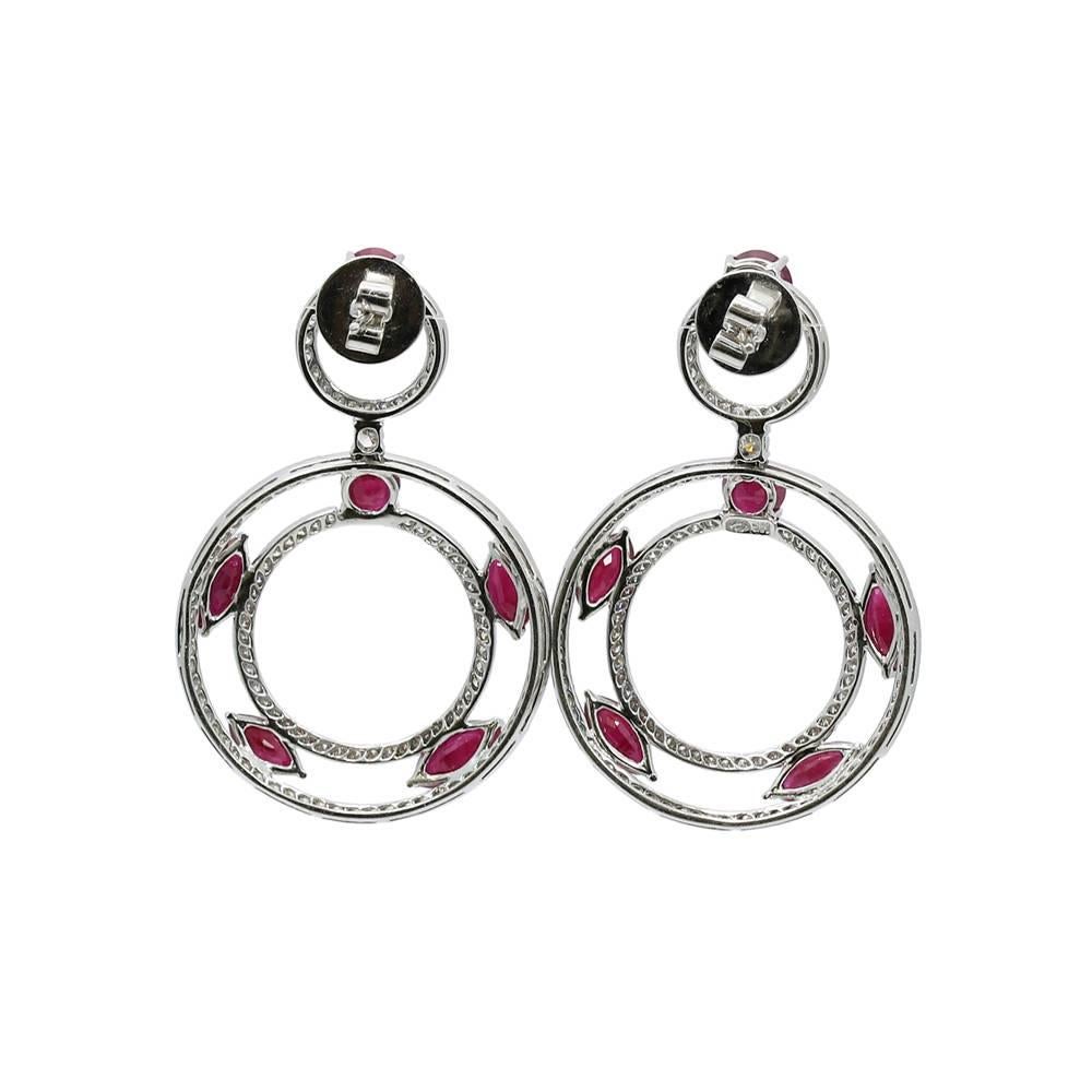 Ruby Diamond White Gold Dangle Earrings In Excellent Condition For Sale In Naples, FL