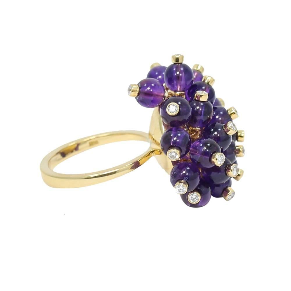 Amethyst Yellow Gold Beaded Ring In Excellent Condition For Sale In Naples, FL