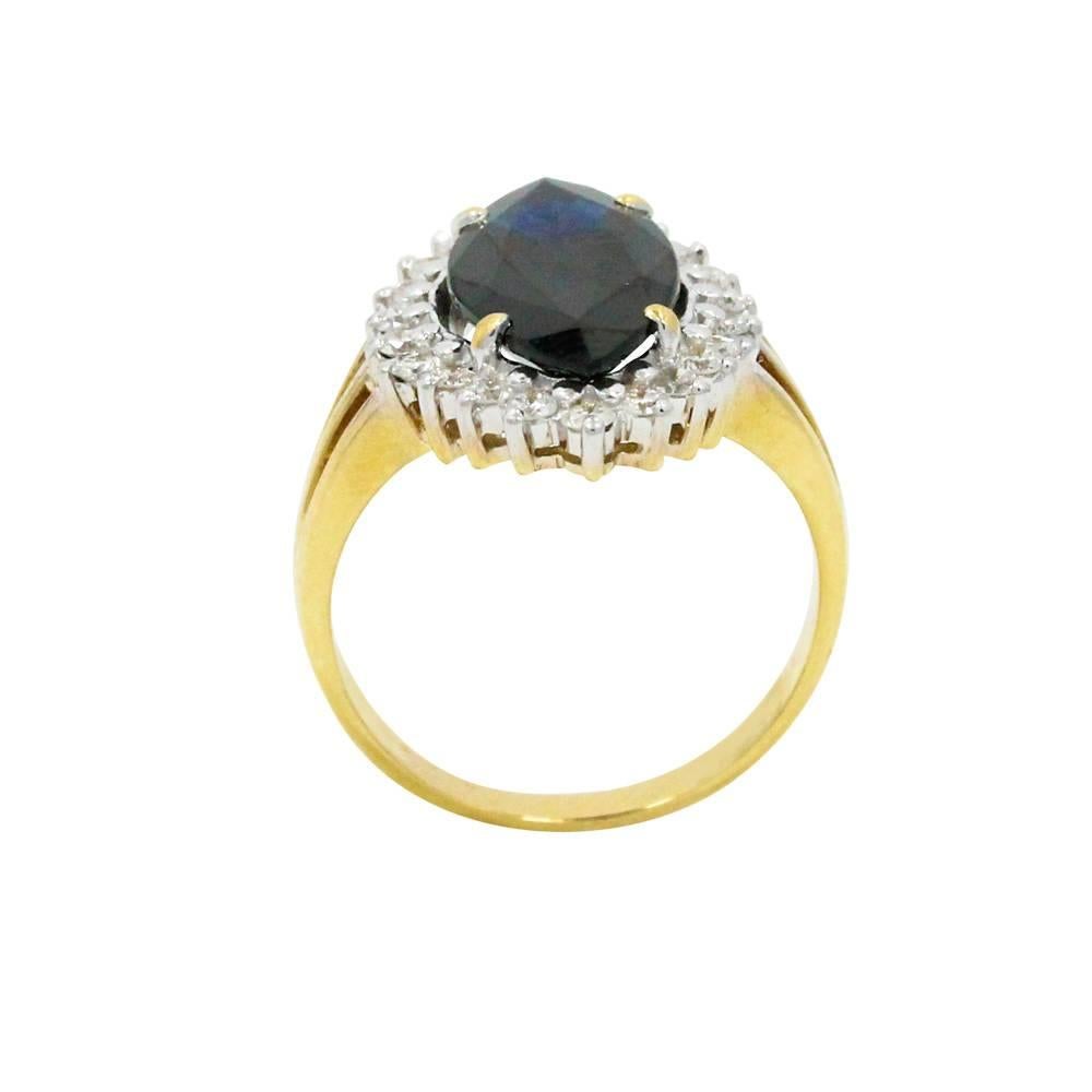 Women's Sapphire Diamond Yellow Gold Ring For Sale