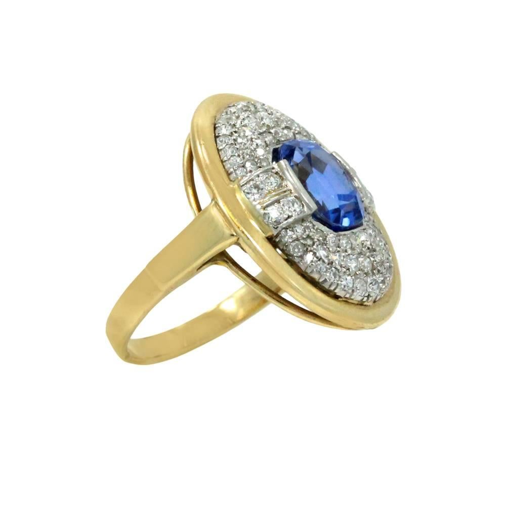 Sapphire Diamond Yellow Gold Ring In Excellent Condition For Sale In Naples, FL