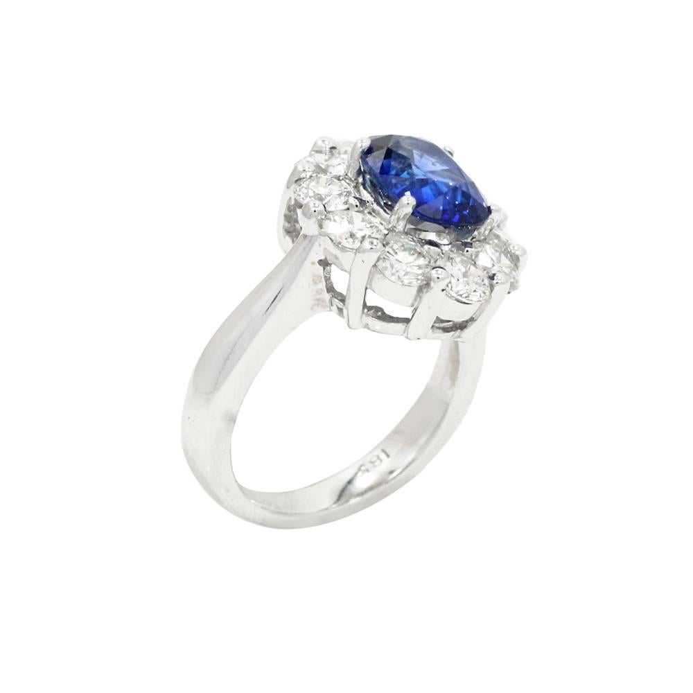 Sapphire and Diamond Engagement Ring In Excellent Condition For Sale In Naples, FL