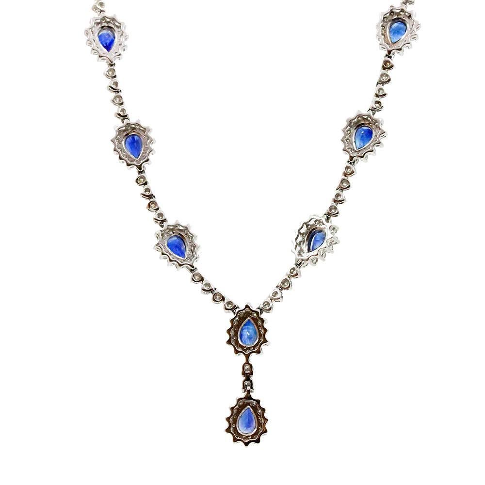 Sapphire Diamond White Gold Necklace In Excellent Condition For Sale In Naples, FL