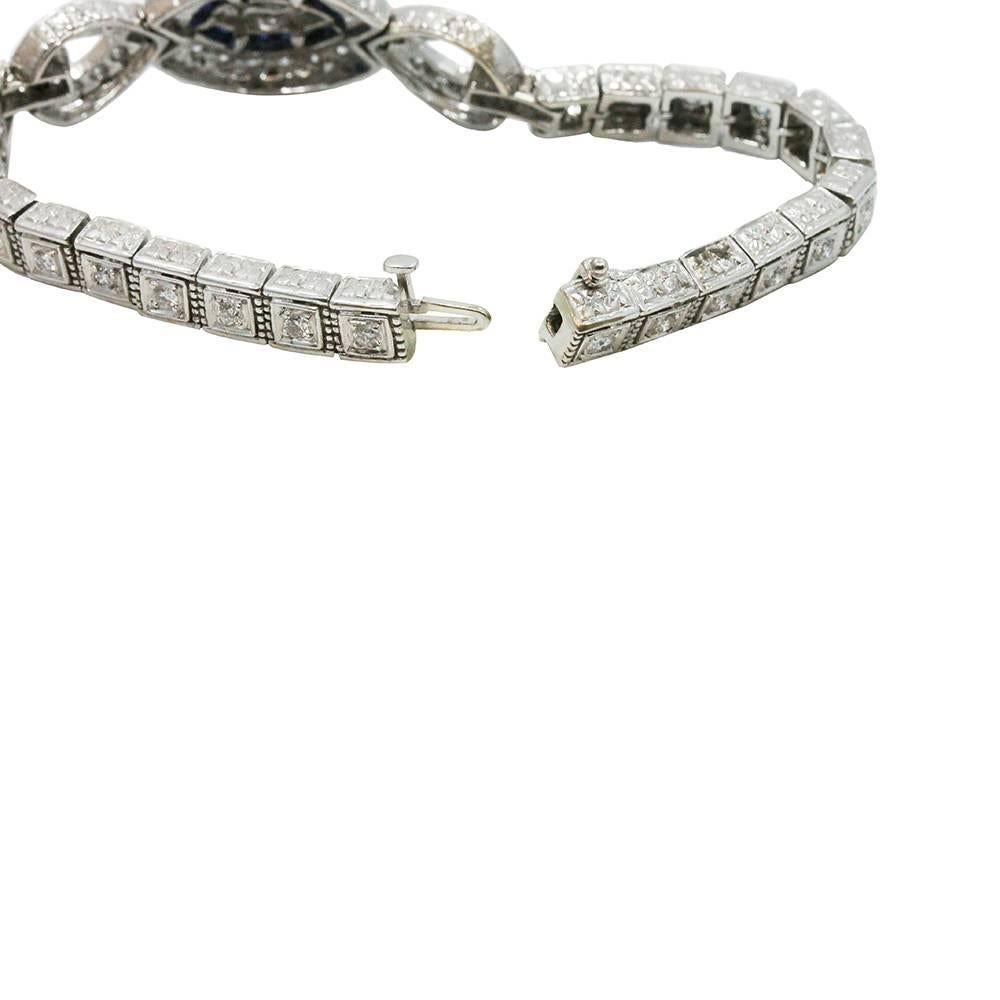 Sapphire Diamond White Gold Bracelet In Excellent Condition For Sale In Naples, FL