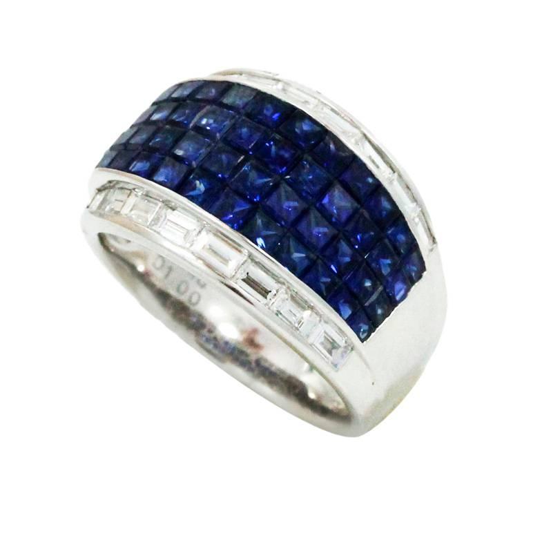 Princess Cut Sapphire Diamond White Gold Ring For Sale