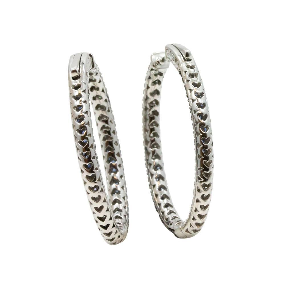 Sapphire Diamond White Gold Hoop Earrings In Excellent Condition For Sale In Naples, FL