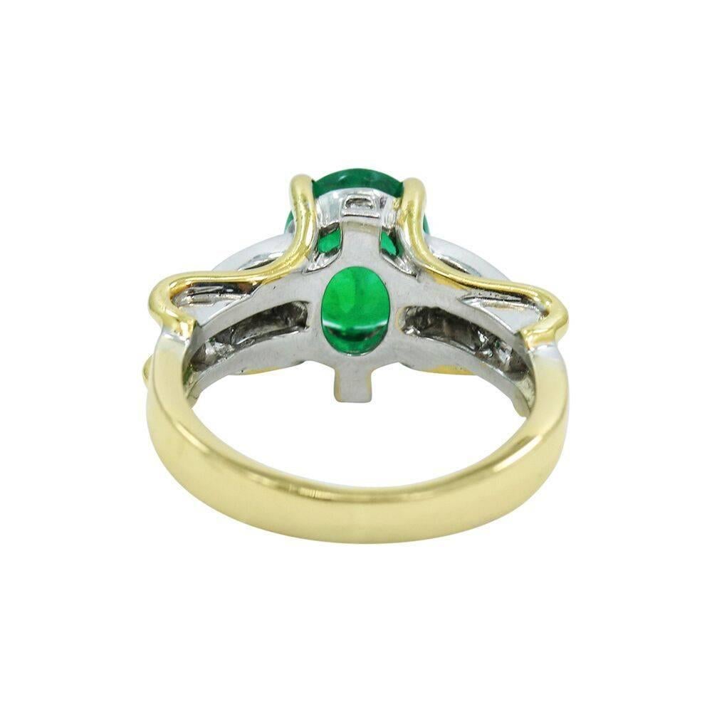2.65 Carat Oval Emerald and  Diamond Engagement Ring In Good Condition For Sale In Naples, FL