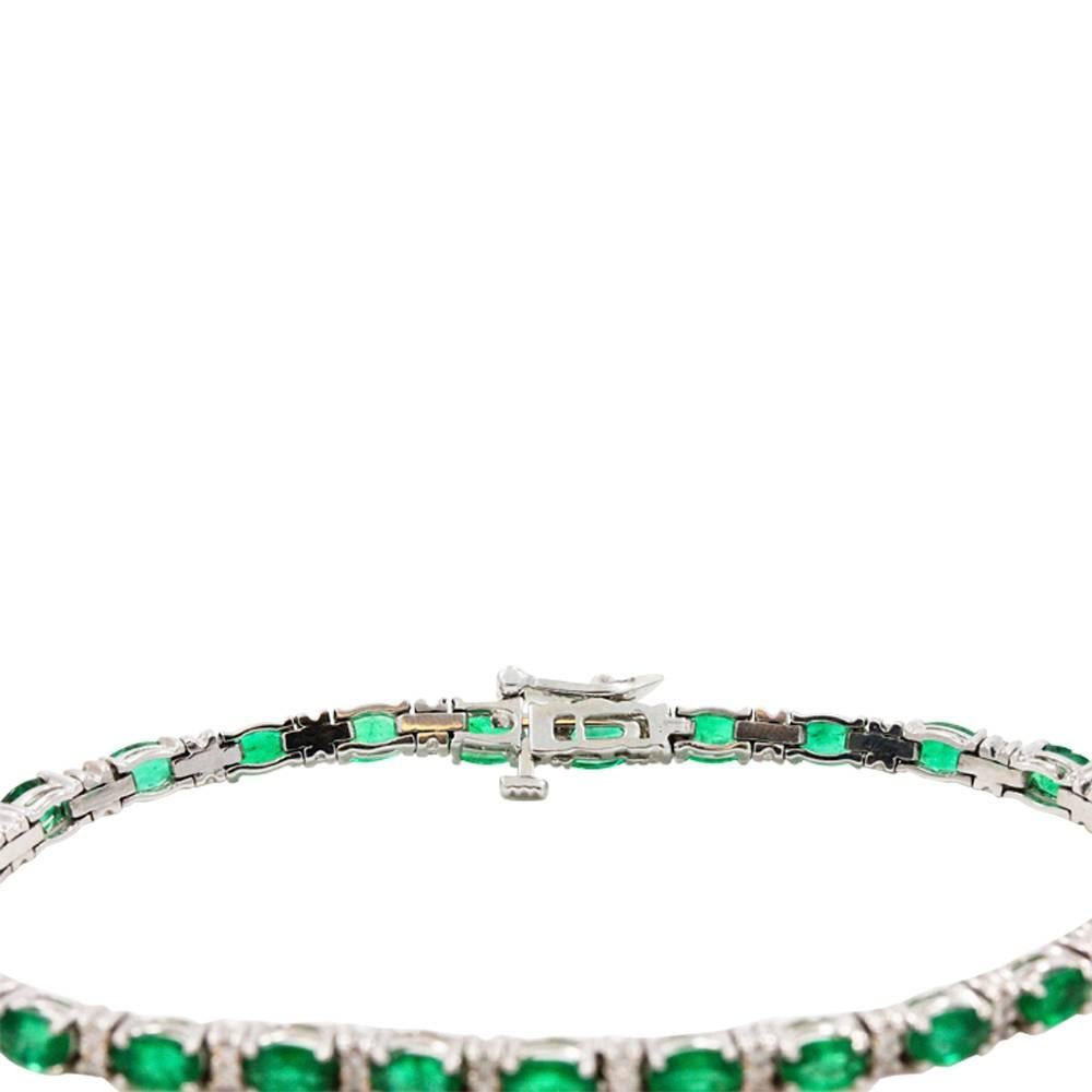 Women's Emerald Diamond White Gold Bracelet For Sale