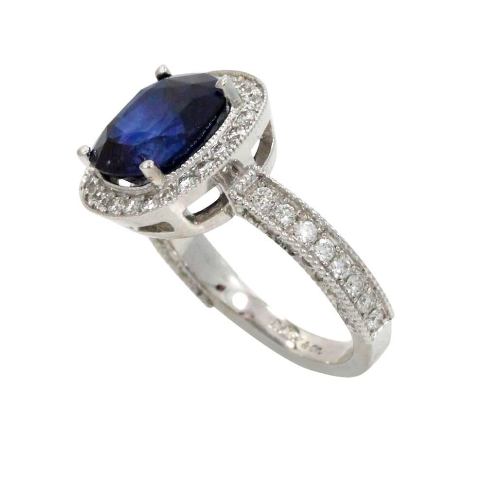 5.54 Carat Sapphire and Diamond  Engagement Ring In Excellent Condition For Sale In Naples, FL