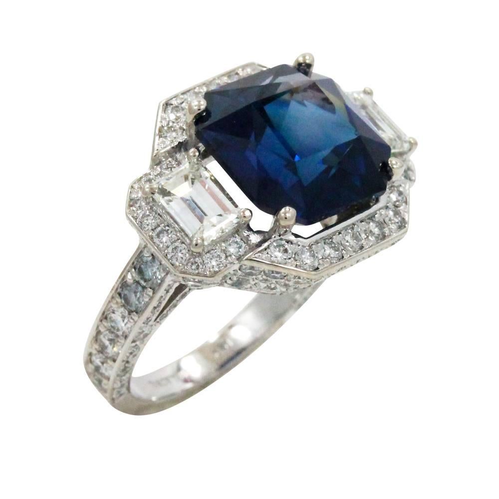 9.70 Carat Sapphire and  Diamond Engagement Ring In Excellent Condition For Sale In Naples, FL