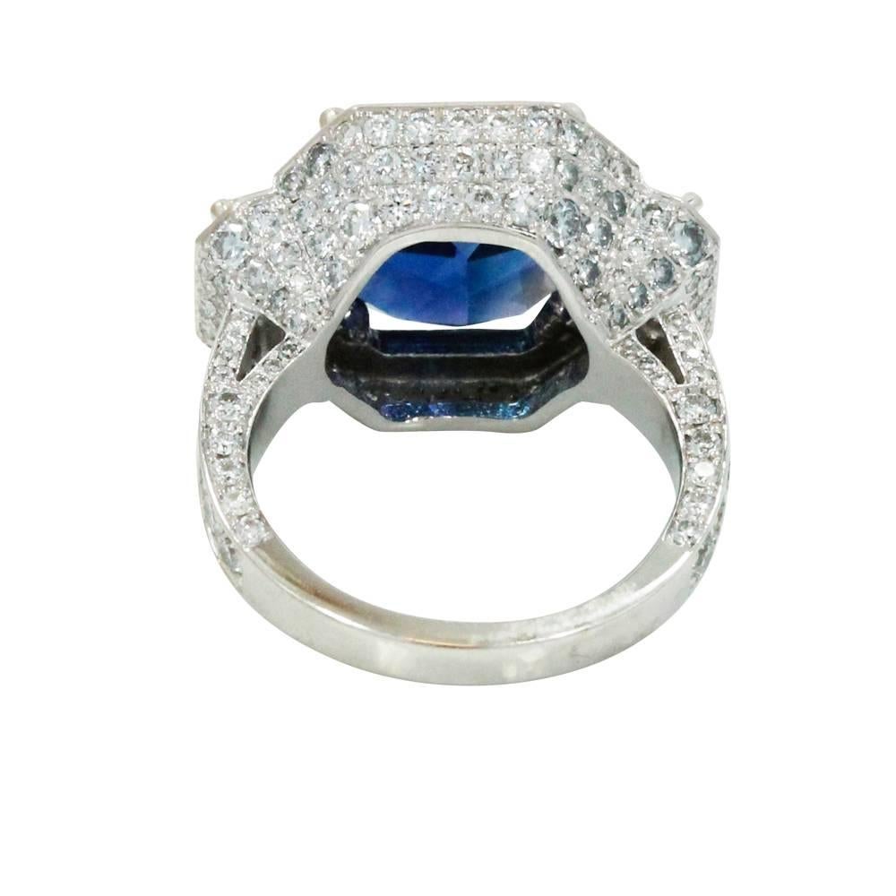 Women's 9.70 Carat Sapphire and  Diamond Engagement Ring For Sale