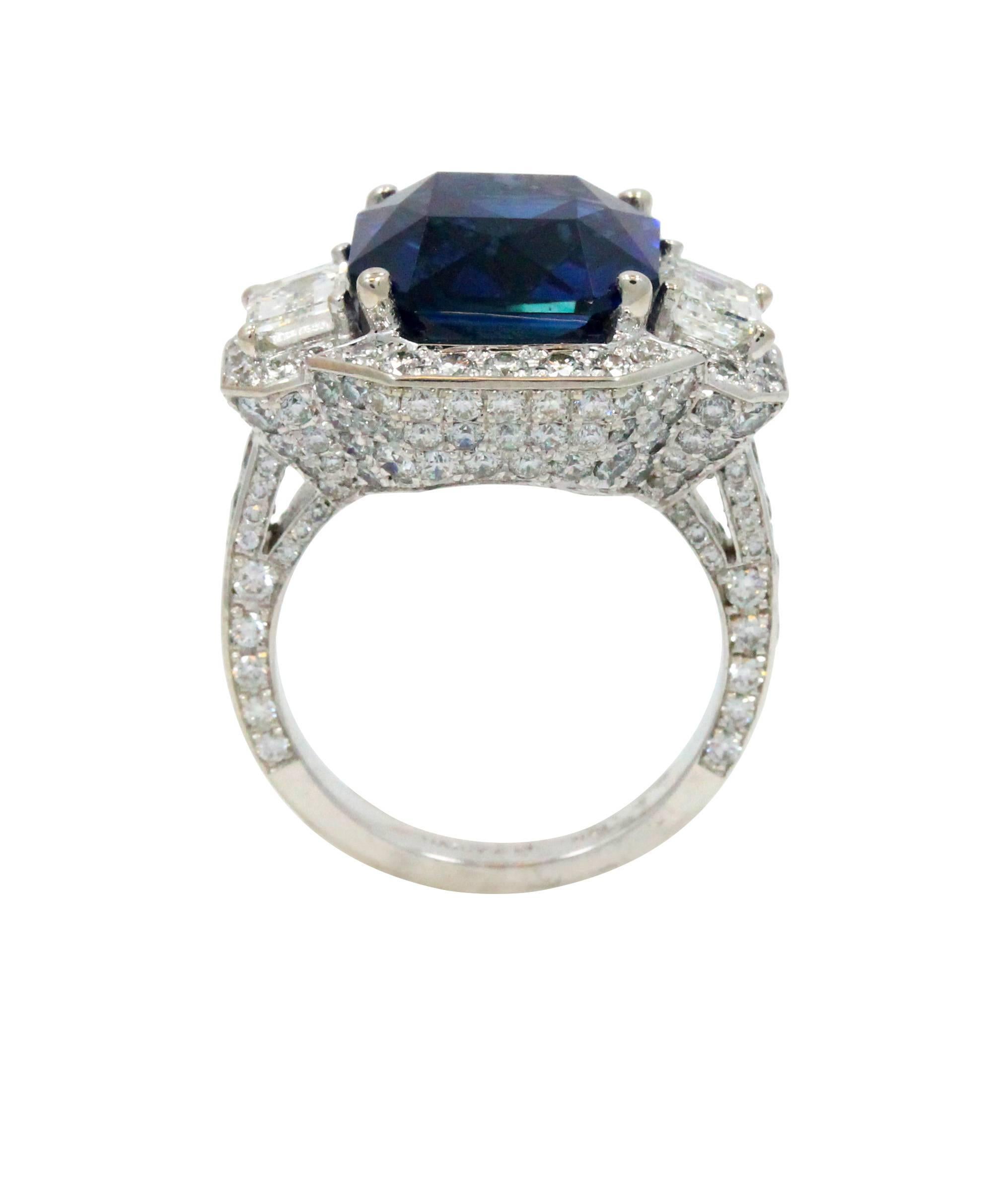 9.70 Carat Sapphire and  Diamond Engagement Ring For Sale 1