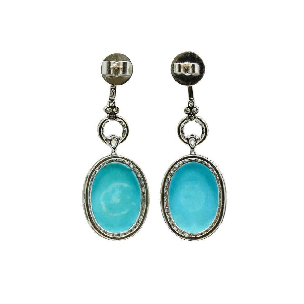Turquoise Diamond White Gold Earrings In Excellent Condition For Sale In Naples, FL
