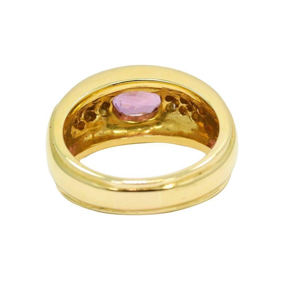 Pink Sapphire Round Diamond Yellow Gold Ring In Good Condition For Sale In Naples, FL