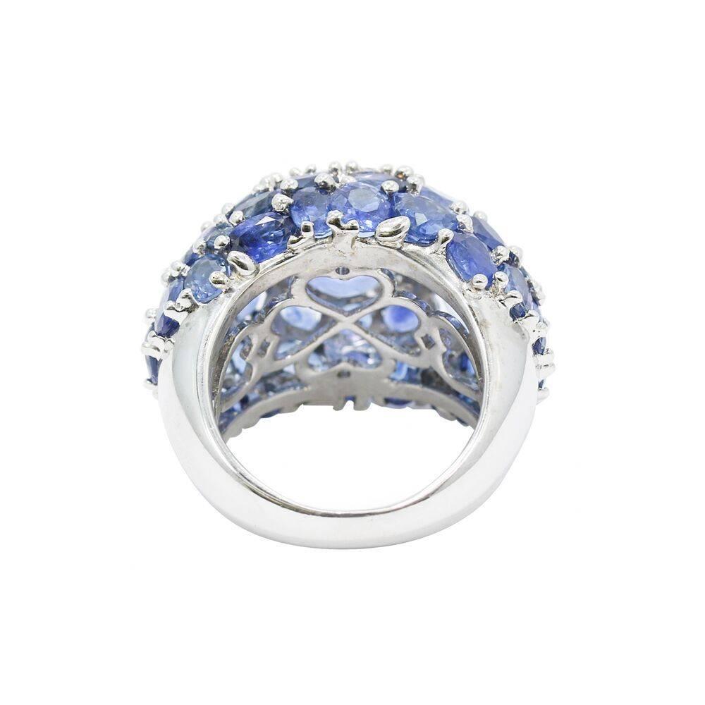 Oval Sapphire Diamond White Gold Dome Ring In Excellent Condition For Sale In Naples, FL
