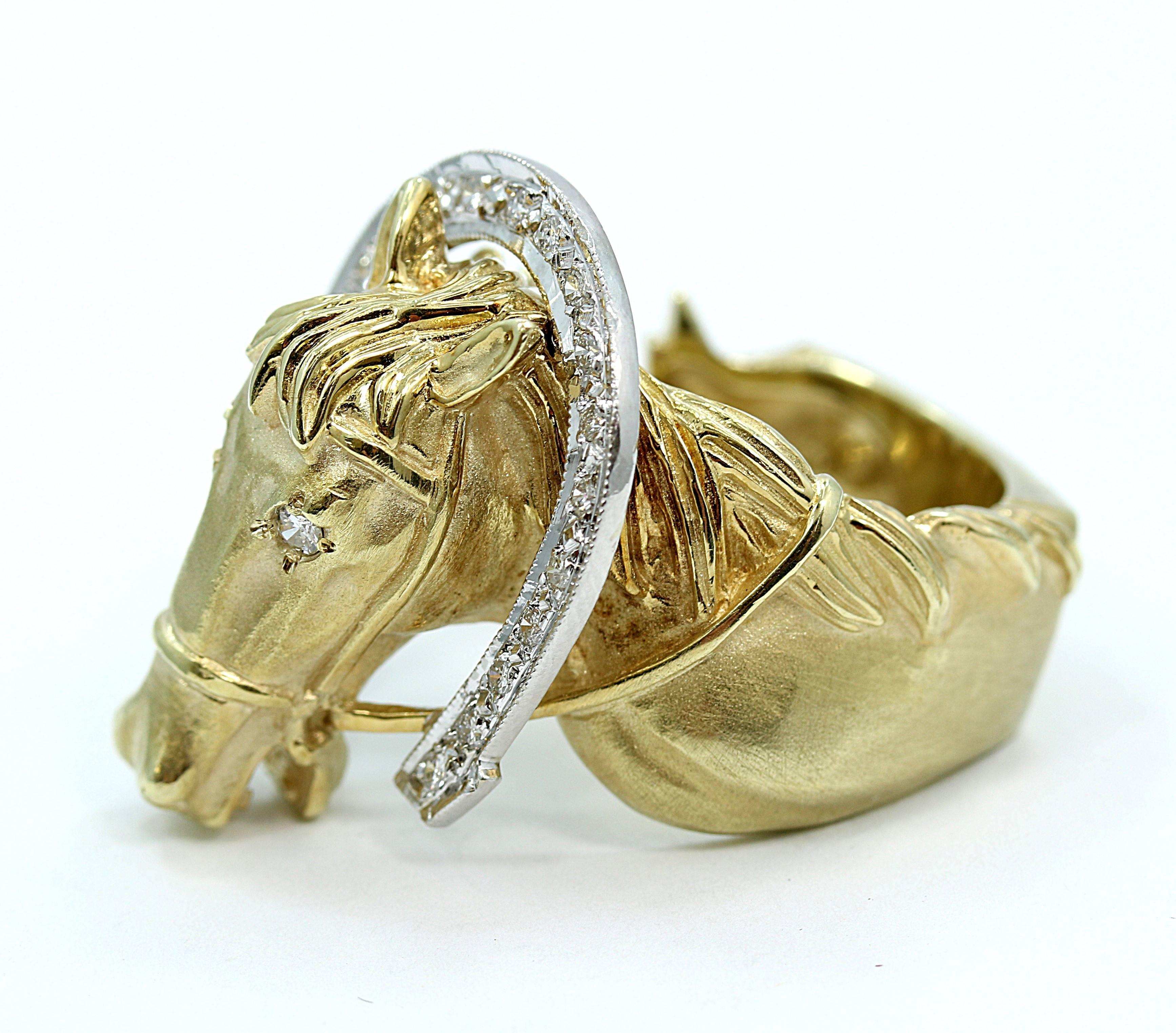Diamond Yellow Gold Horseshoe Ring  In Good Condition For Sale In Naples, FL