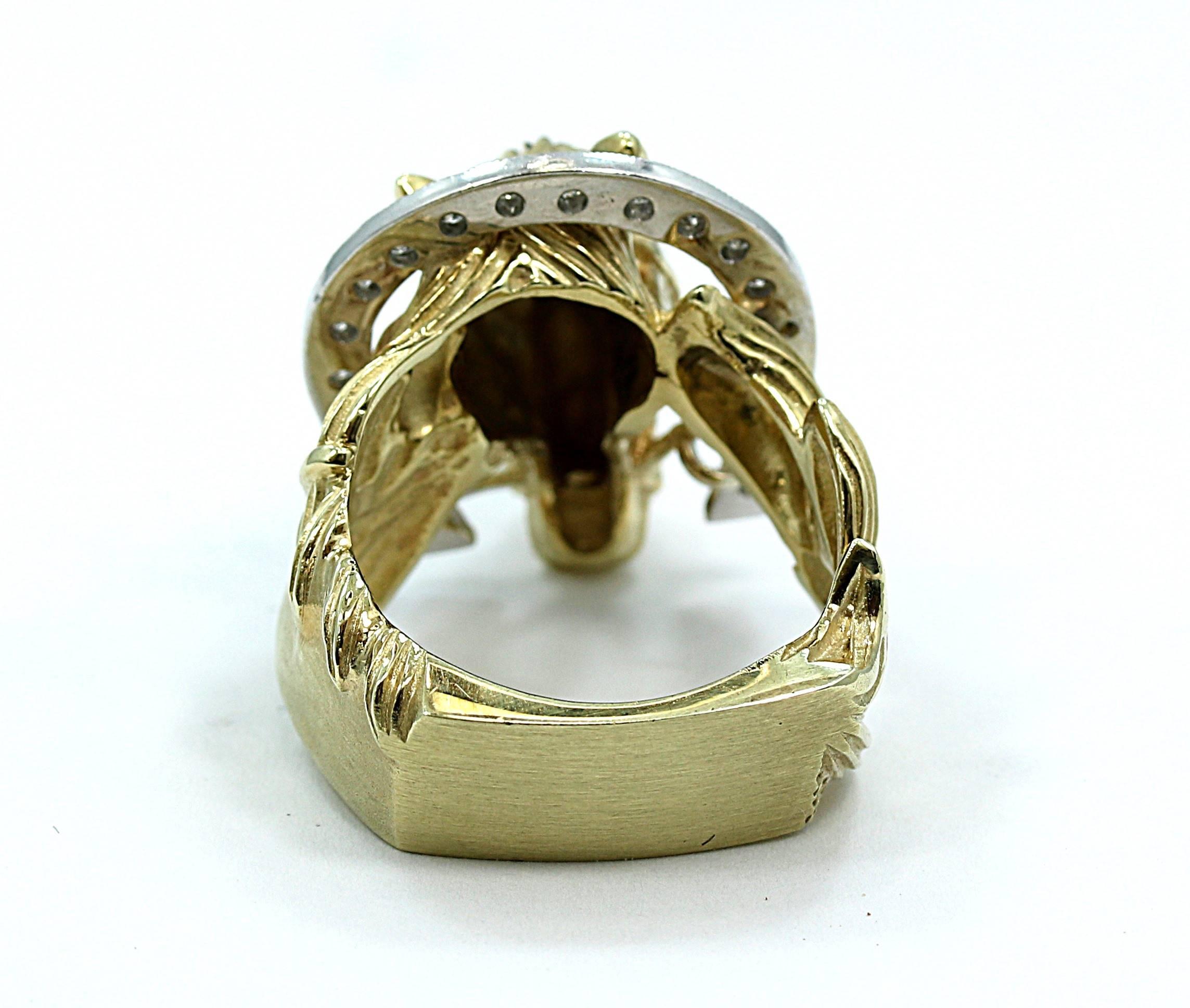 Women's or Men's Diamond Yellow Gold Horseshoe Ring  For Sale
