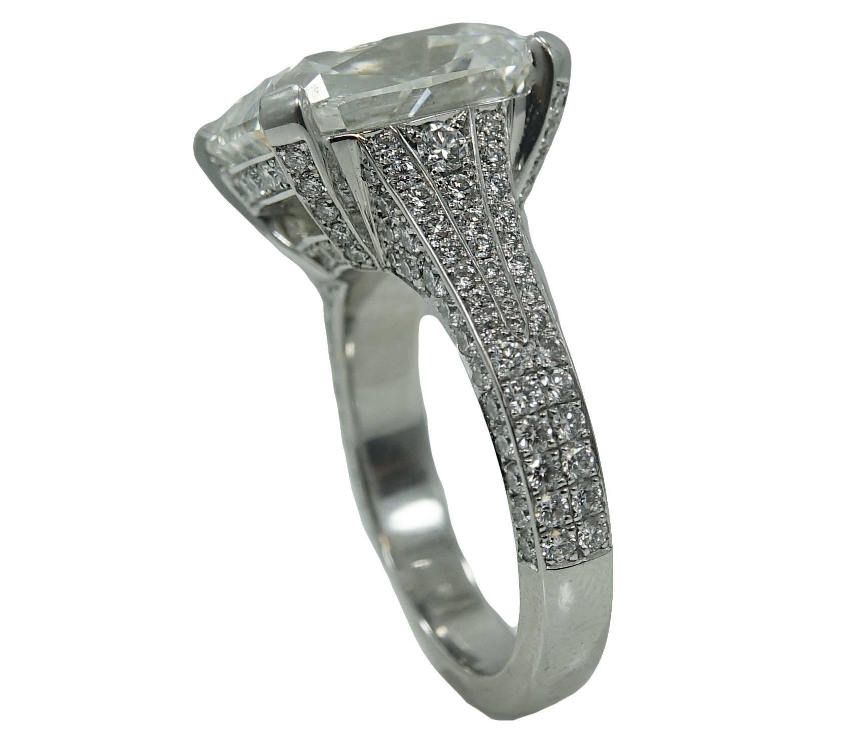 9.16 Carat Antique Cut Cushion Diamond Platinum Engagement Ring In Excellent Condition For Sale In Naples, FL