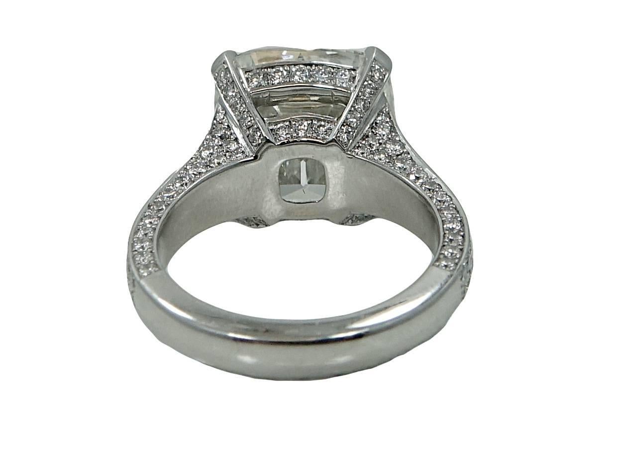 Women's 9.16 Carat Antique Cut Cushion Diamond Platinum Engagement Ring For Sale