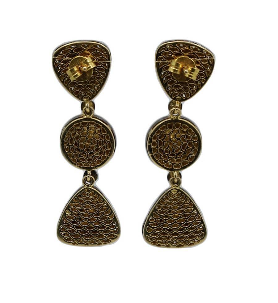 Rose Cut Diamond Silver and Gold Earrings In Excellent Condition For Sale In Naples, FL