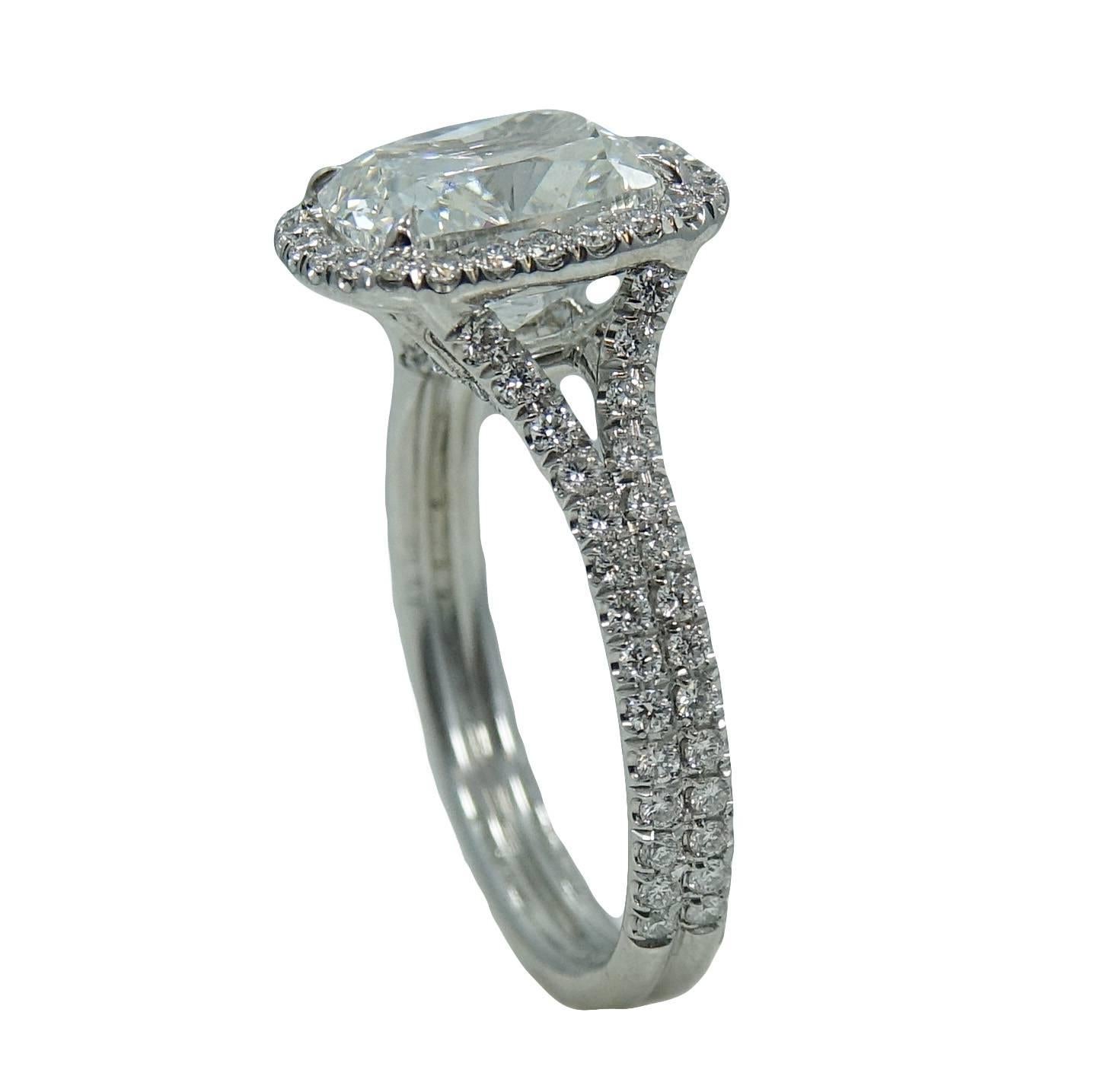 3.08 Carat Cushion Cut Diamond Platinum Engagement Ring In New Condition For Sale In Naples, FL