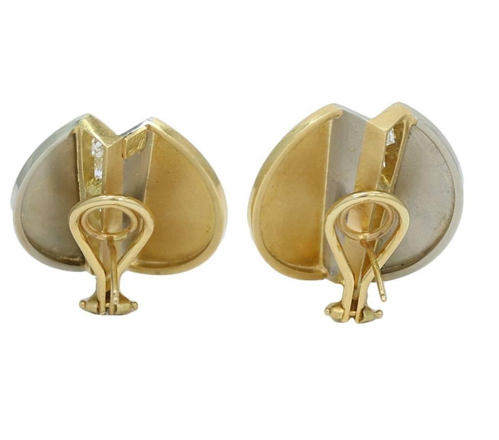 Yellow and White Gold Diamond Disc Earrings In Excellent Condition For Sale In Naples, FL