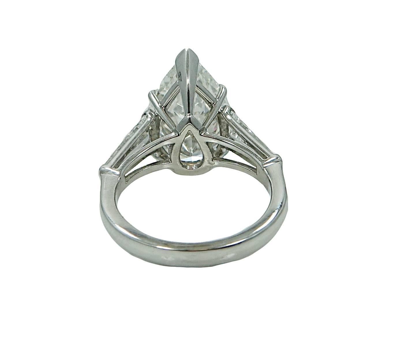 Women's  5.04 Carat Pear Shaped Diamond Platinum Engagement Ring For Sale