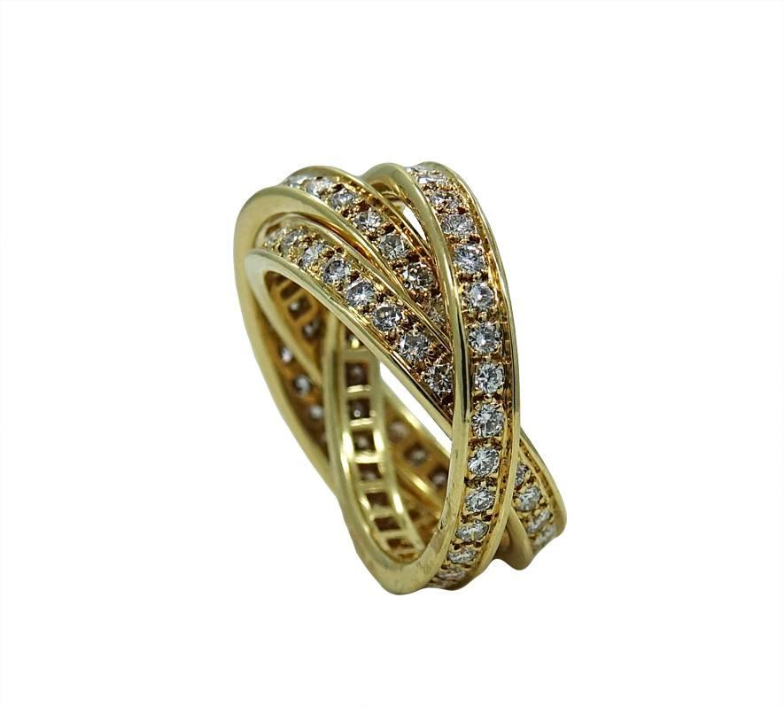 Cartier Diamond Yellow Gold Trinity Ring In Excellent Condition For Sale In Naples, FL