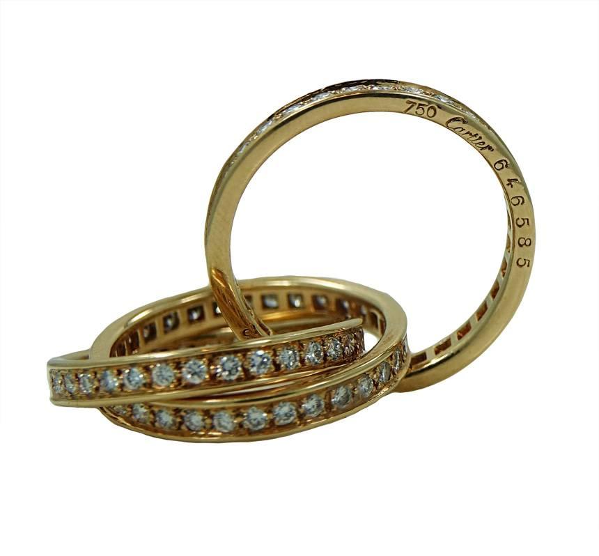 Women's Cartier Diamond Yellow Gold Trinity Ring For Sale