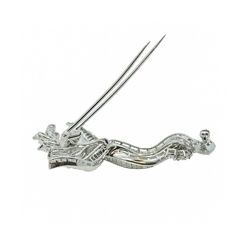 Brilliant Round Baguette and Marquise Diamonds Platinum Brooch In Excellent Condition For Sale In Naples, FL