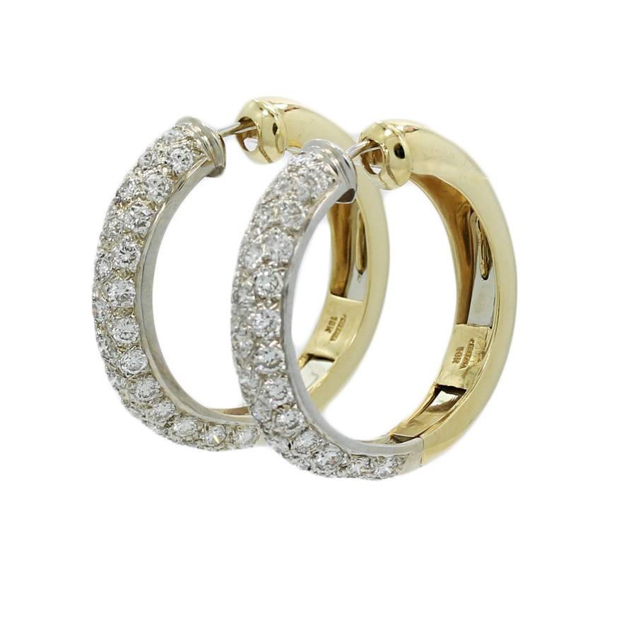 18k white and yellow gold Perfecta Earrings with pave diamonds. The earrings have eighty (80) diamonds H,VS weighing approximately 4.00 carats total weight. They measure 1.25 inches in height. and weigh a total of 18.7 grams. They are stamped