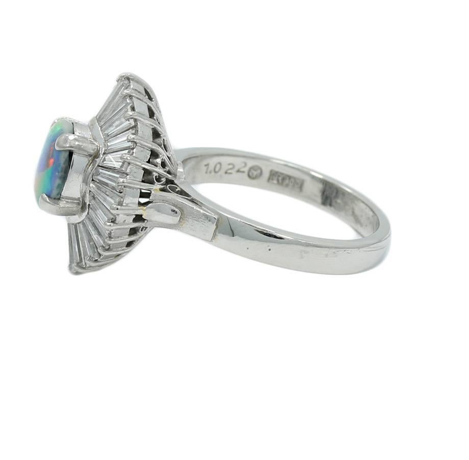 Black Opal Diamond Platinum Ring In Excellent Condition For Sale In Naples, FL