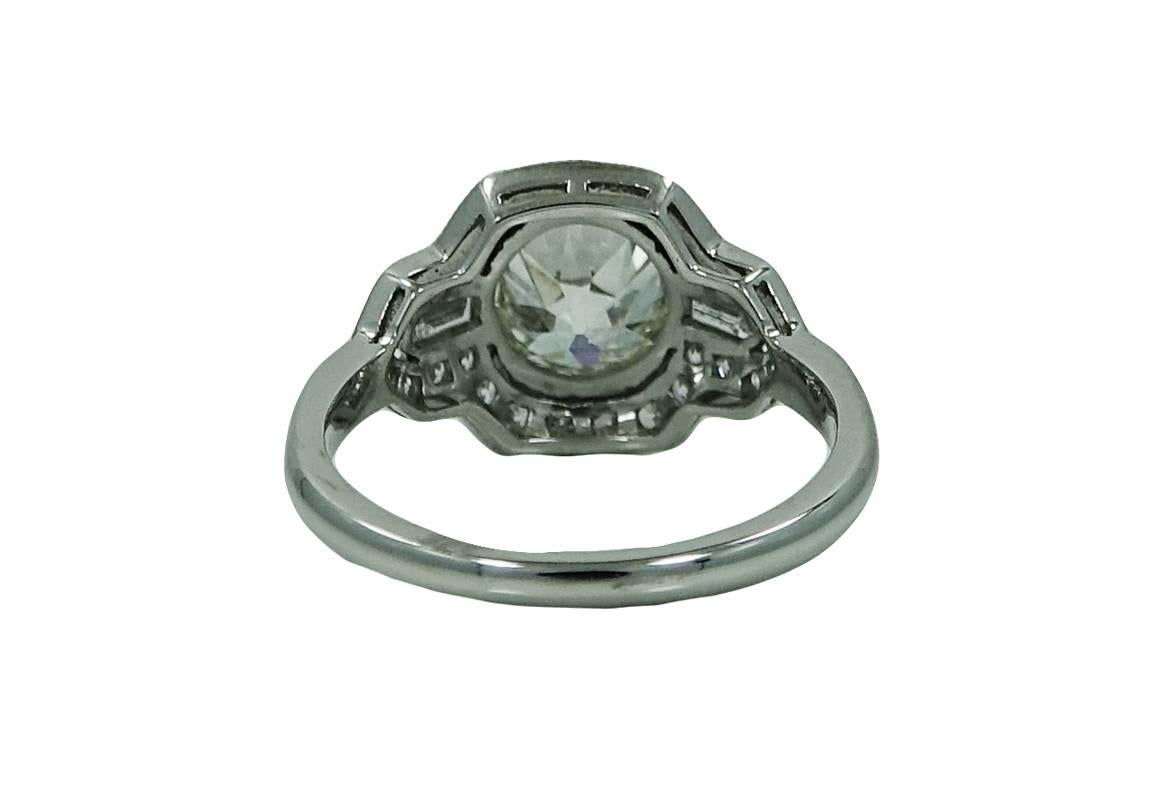 Women's Art Deco Old European Cut 1.41 Carat Diamond Platinum Ring For Sale
