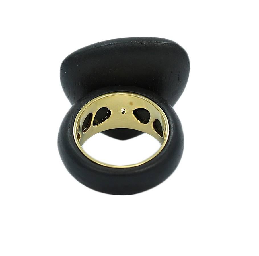 Roberto Coin Silver Capri Plus Ebony Wood and Diamond Ring In Excellent Condition For Sale In Naples, FL