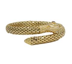 Yellow Gold Serpent Coil Bracelet with Ruby Eyes
